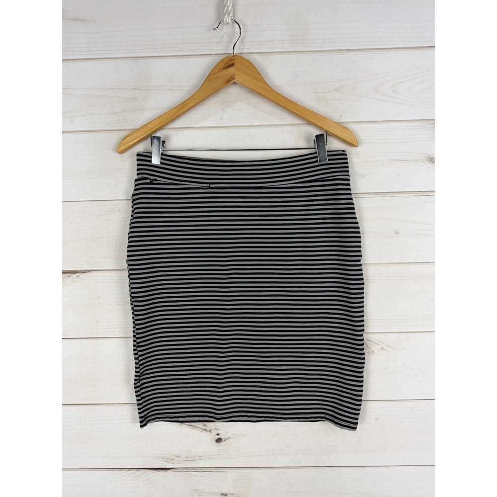 Toad&Co Skirt Womens Medium Black Gray Striped Pencil Stretch Knit Travel